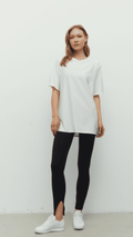 Beyaz Ludam Siyah Yırtmaçlı Tayt Bra Oversize Set