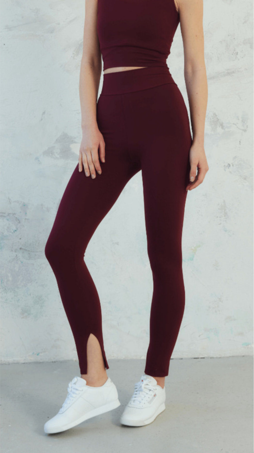 Bordo Yırtmaçlı Tayt