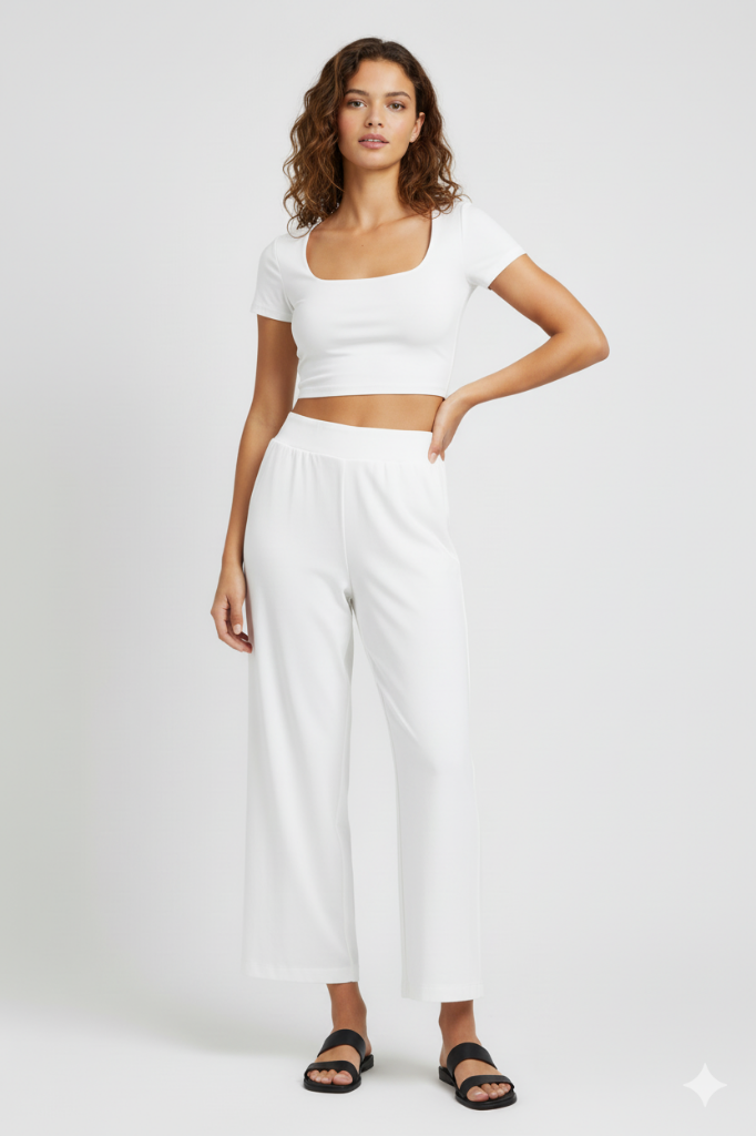 Beyaz Luna Pantolon Luna Bluz Set