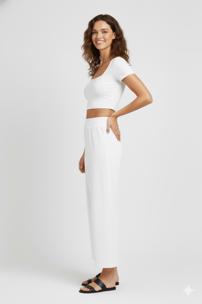 Beyaz Luna Pantolon Luna Bluz Set