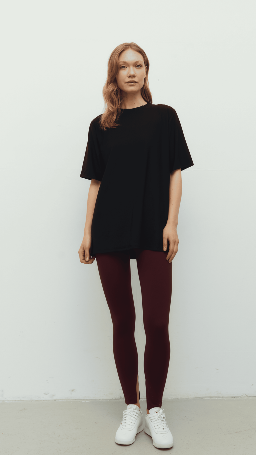 Siyah Ludam Bordo Yırtmaçlı Tayt Bra Oversize Set