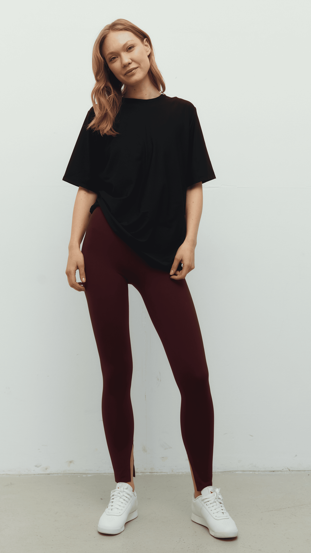 Siyah Ludam Bordo Yırtmaçlı Tayt Bra Oversize Set
