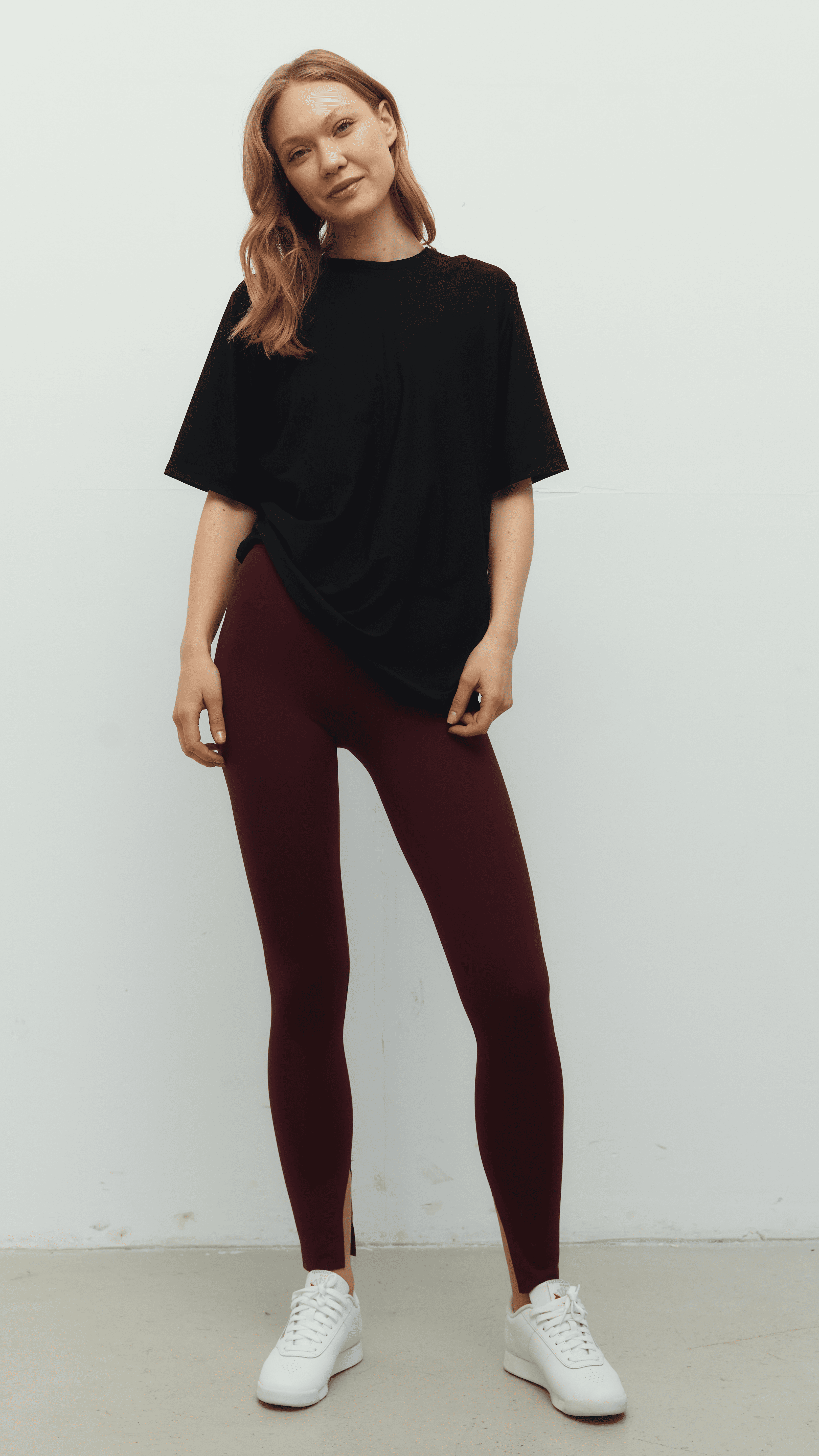 Siyah Ludam Bordo Yırtmaçlı Tayt Bra Oversize Set