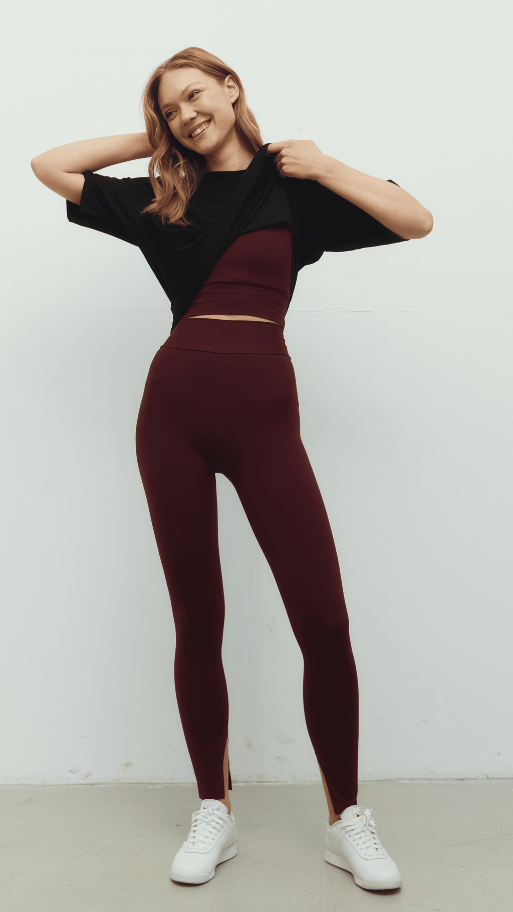 Siyah Ludam Bordo Yırtmaçlı Tayt Bra Oversize Set