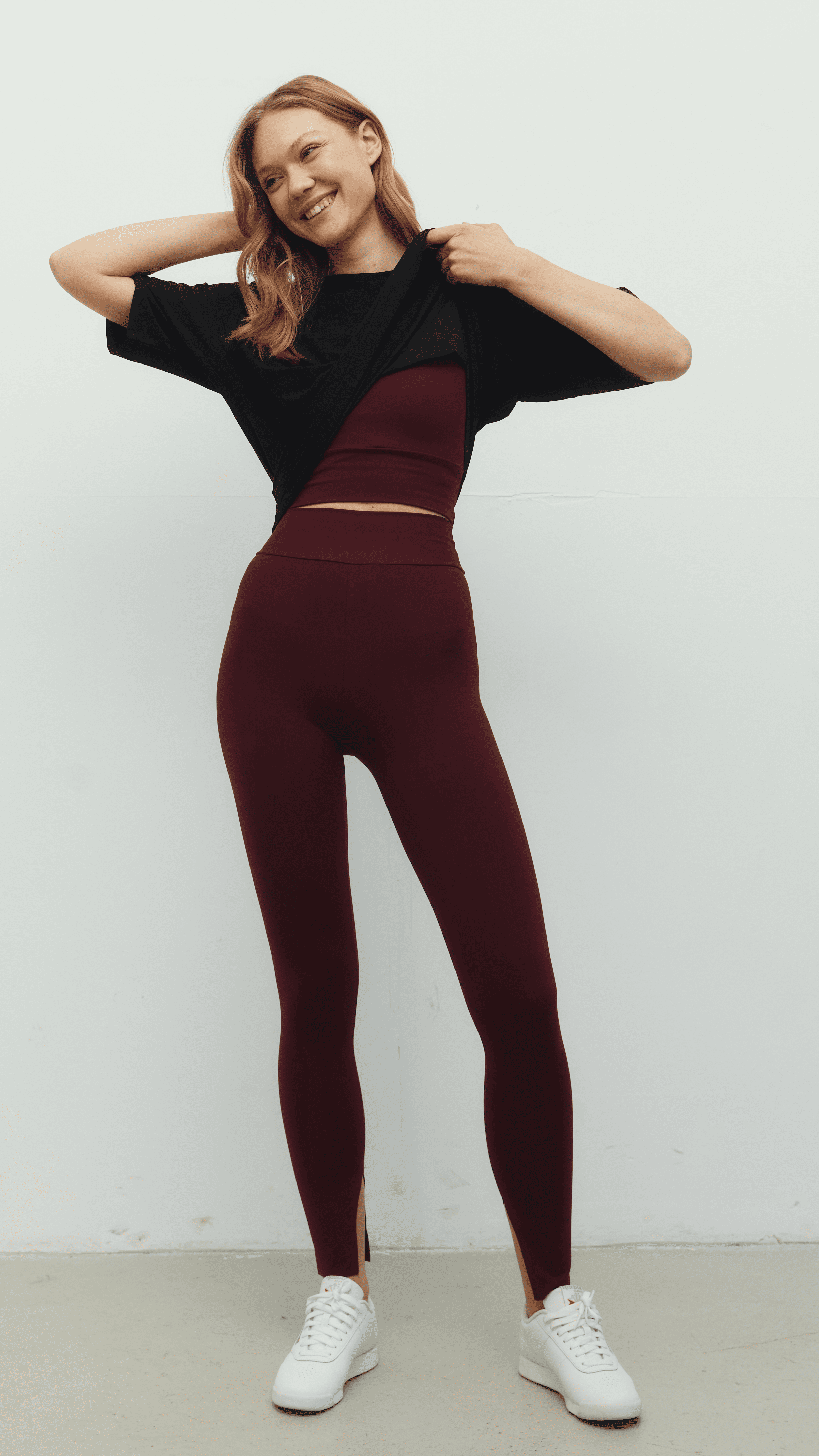 Siyah Ludam Bordo Yırtmaçlı Tayt Bra Oversize Set