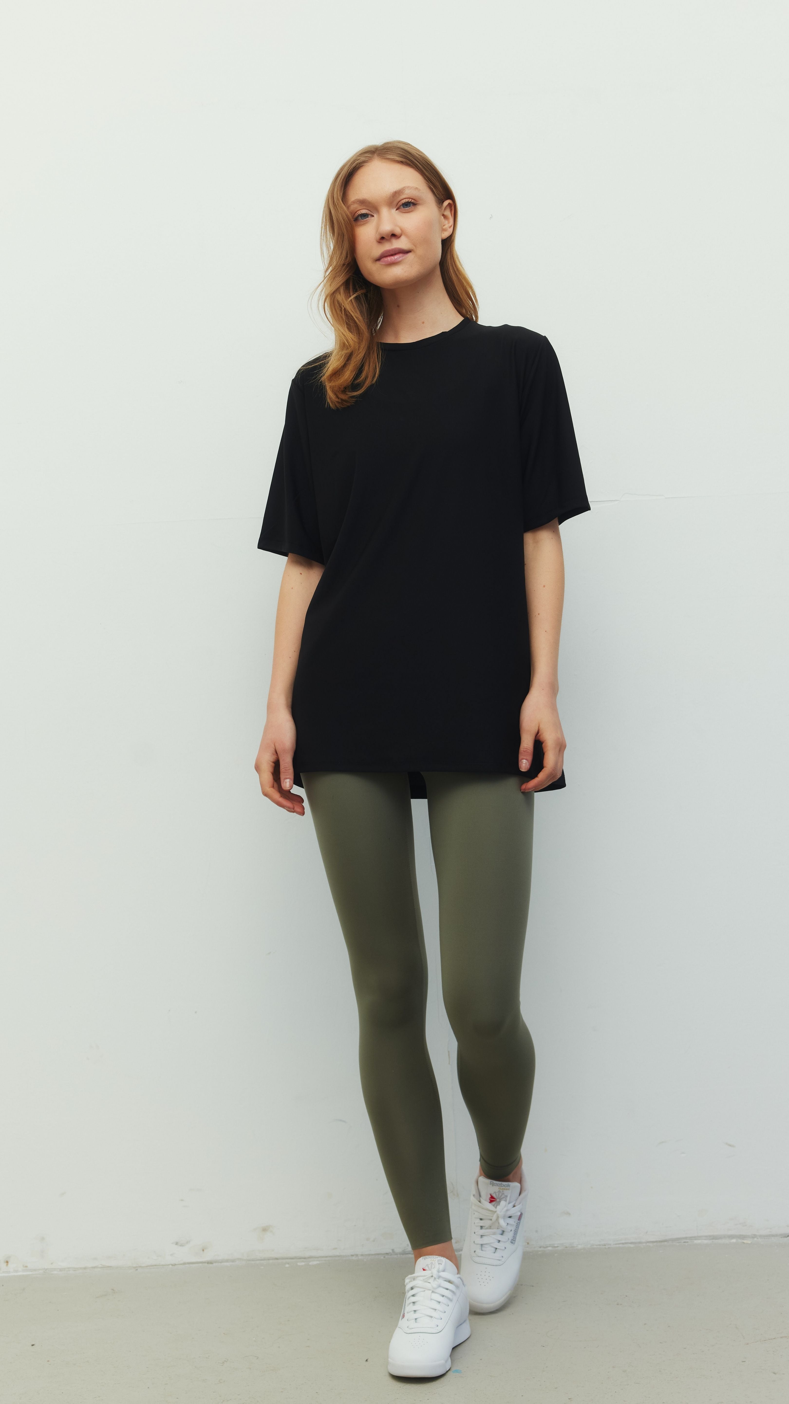 Siyah Ludam Yeşil Yırtmaçsız Tayt Bra Oversize Set