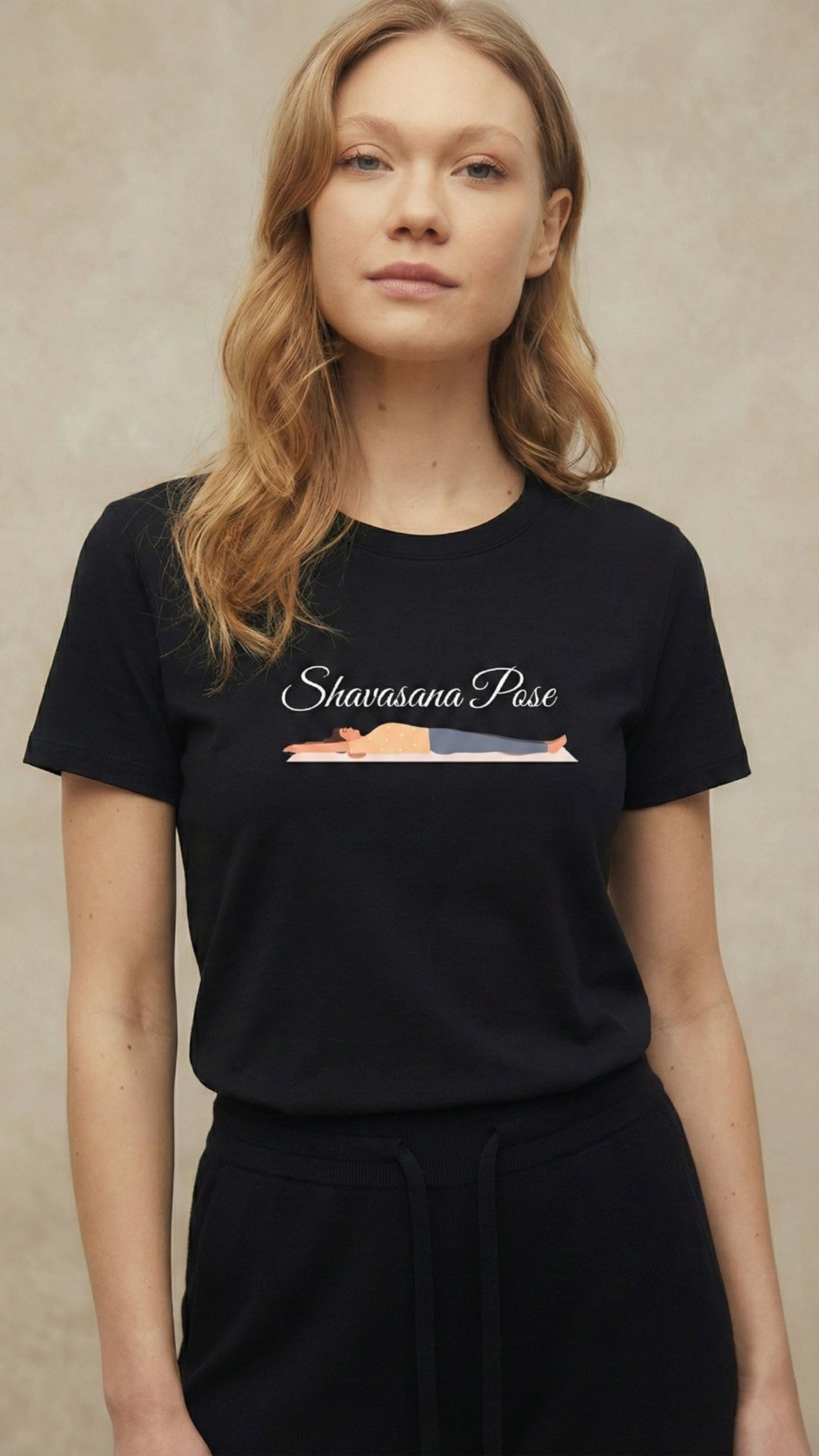 Siyah Shavasana Baskılı Pose T-Shirt